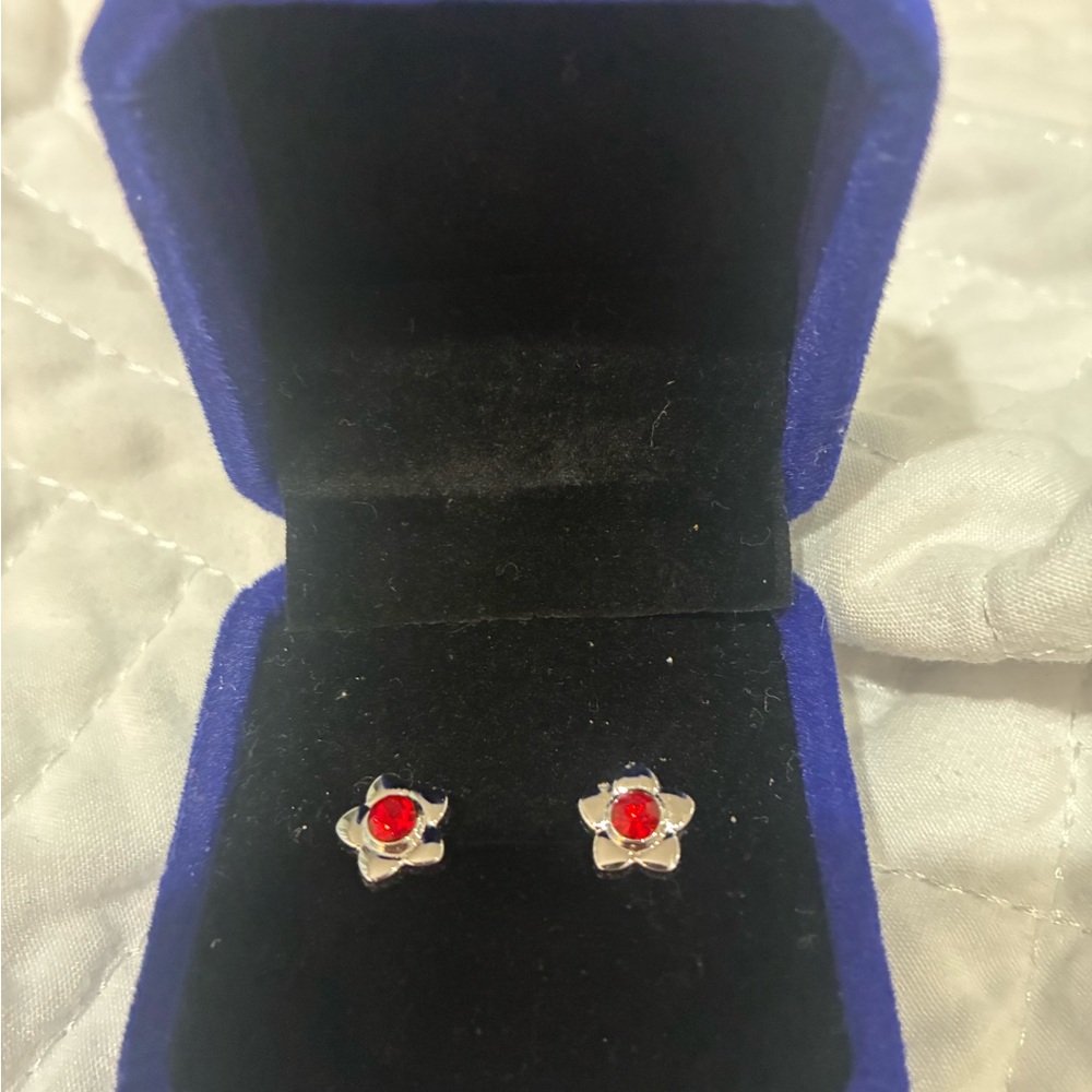 Elegant Silver and Red Flower Earrings